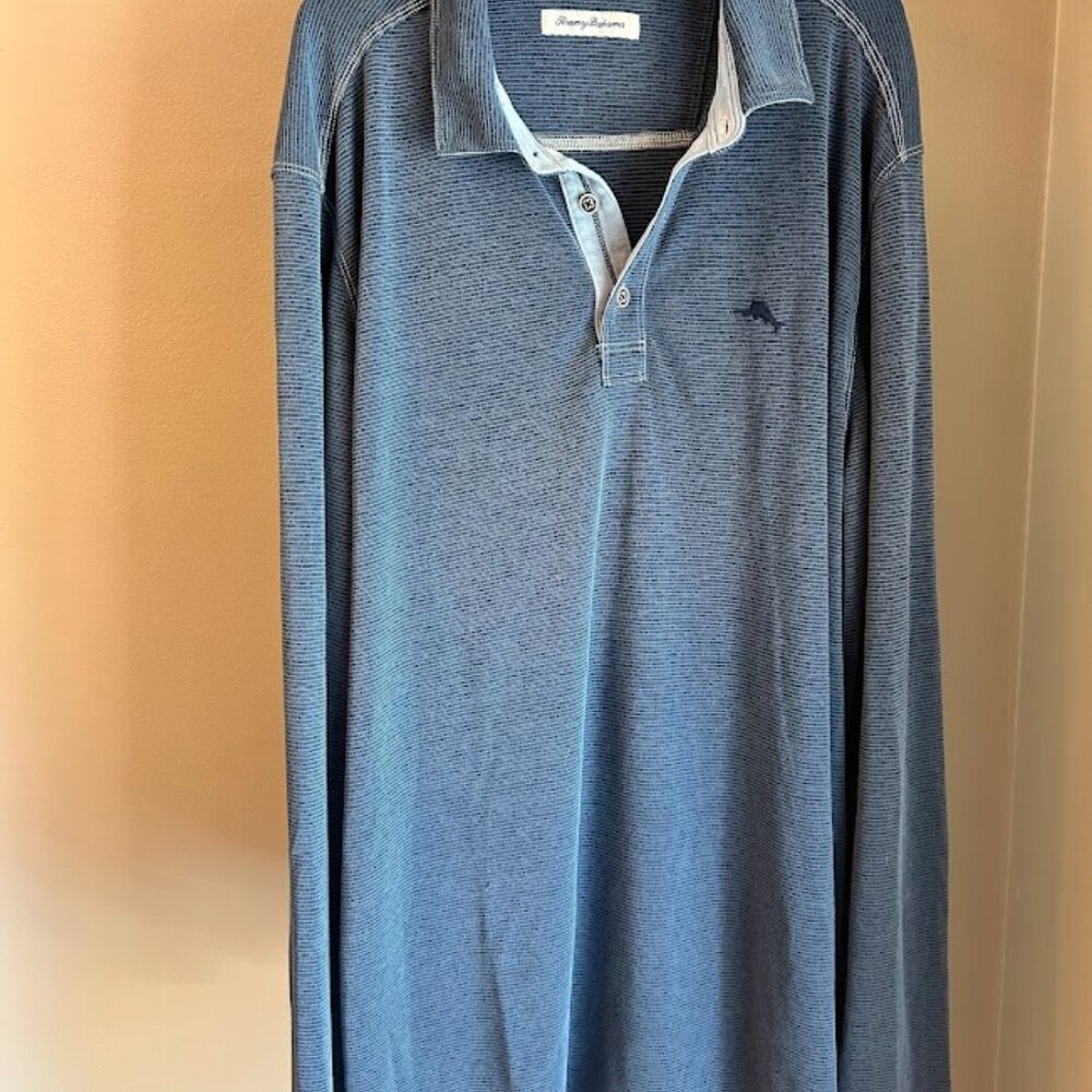 Tommy Bahama Men's Deep Ocean Long Sleeve Paradise Cove Polo Shirt Sz XL Resort